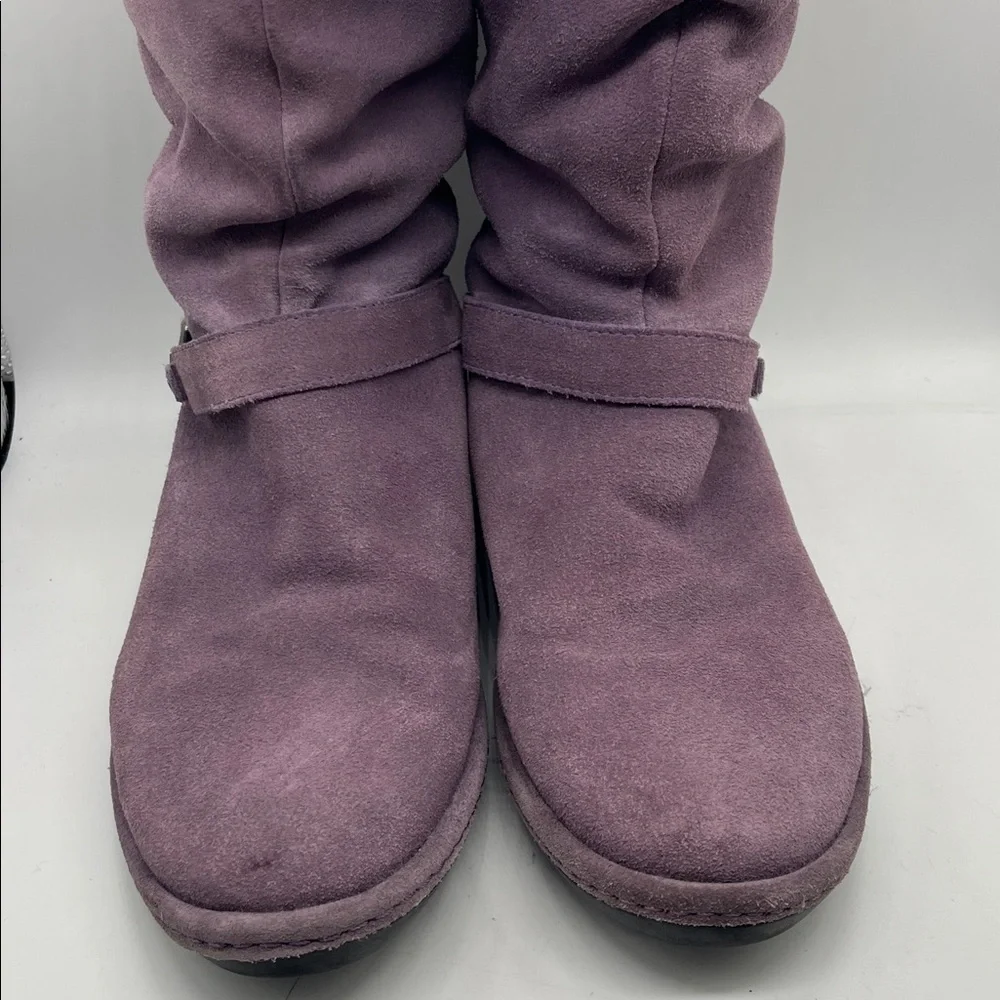 Lands’ End Leather Winter cold weather Boots lilac Sz 8.5 fleece lined
